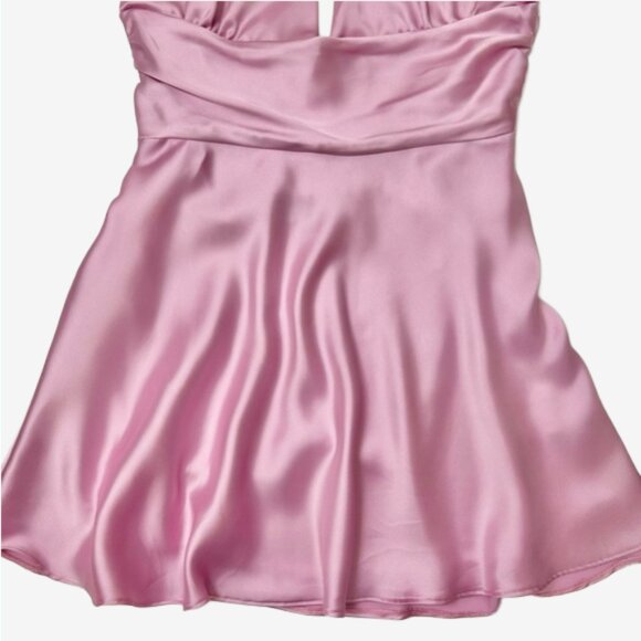 Zara Pink Satin Halter Mini Dress L Bow Waist A-Line Cocktail Party - Picture 9 of 16